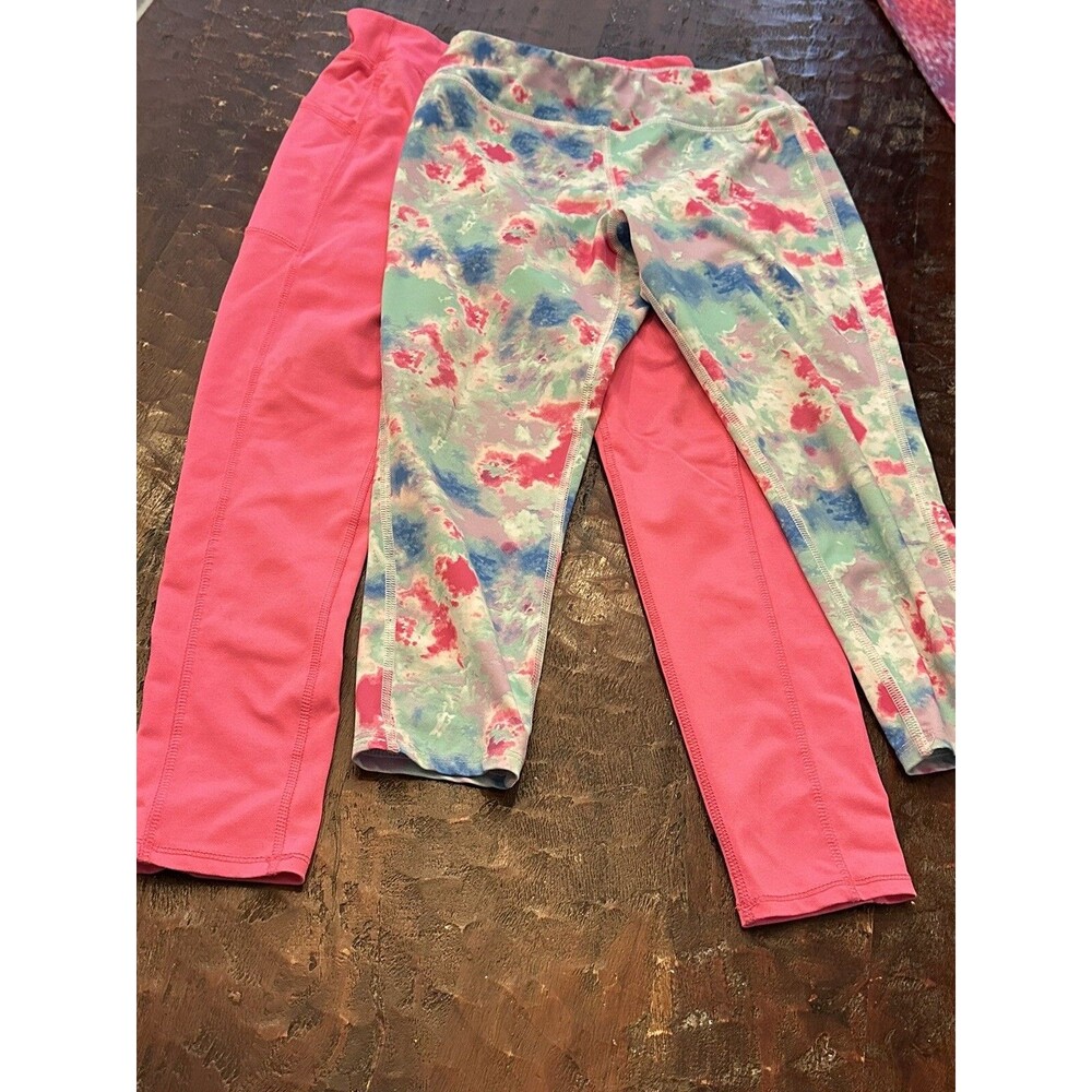 Girls Leggings Lot of 2 Size Large 10/12 Athletic Works Avia Pink Tie Dye C3